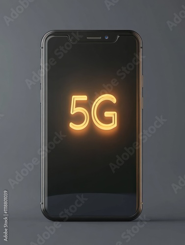 5G network internet mobile wireless concept with glowing digital 5g icon on dark backdrop with copyspace. 3D rendering, mockup photo