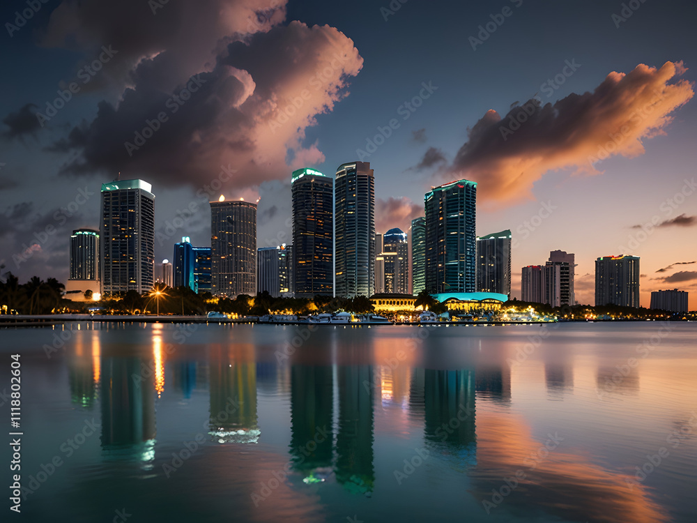 Fototapeta premium Skyline of Miami, Florida - Iconic High-Rises and Coastal Charm