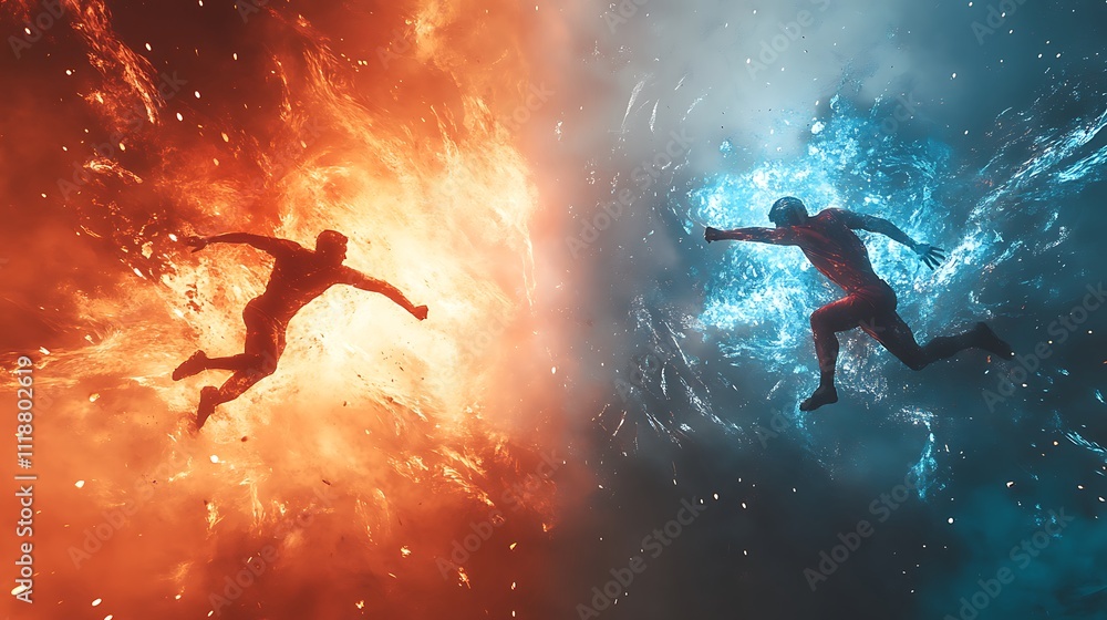 Intense soccer match with fiery background and dynamic lighting image Intense soccer match with fiery background and dynamic lighting image