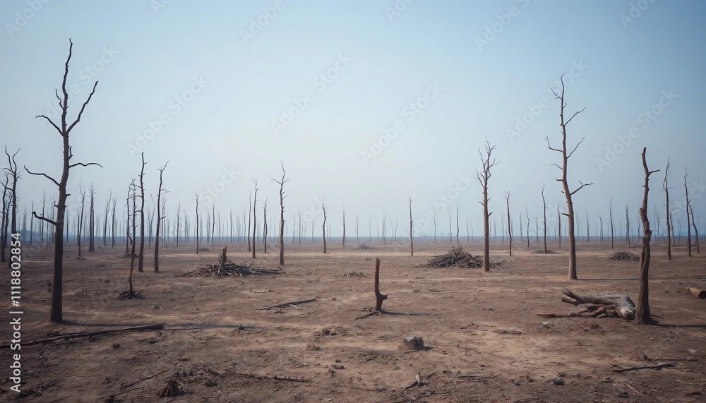 Dried up Forest Dead Trees Climate Change Arid Landscape Environmental Disaster Dried up Forest Dead Trees Climate Change Arid Landscape Environmental Disaster