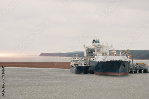 LNG SNG Ship-To-Ship Transfer Operation In The Harbour photo