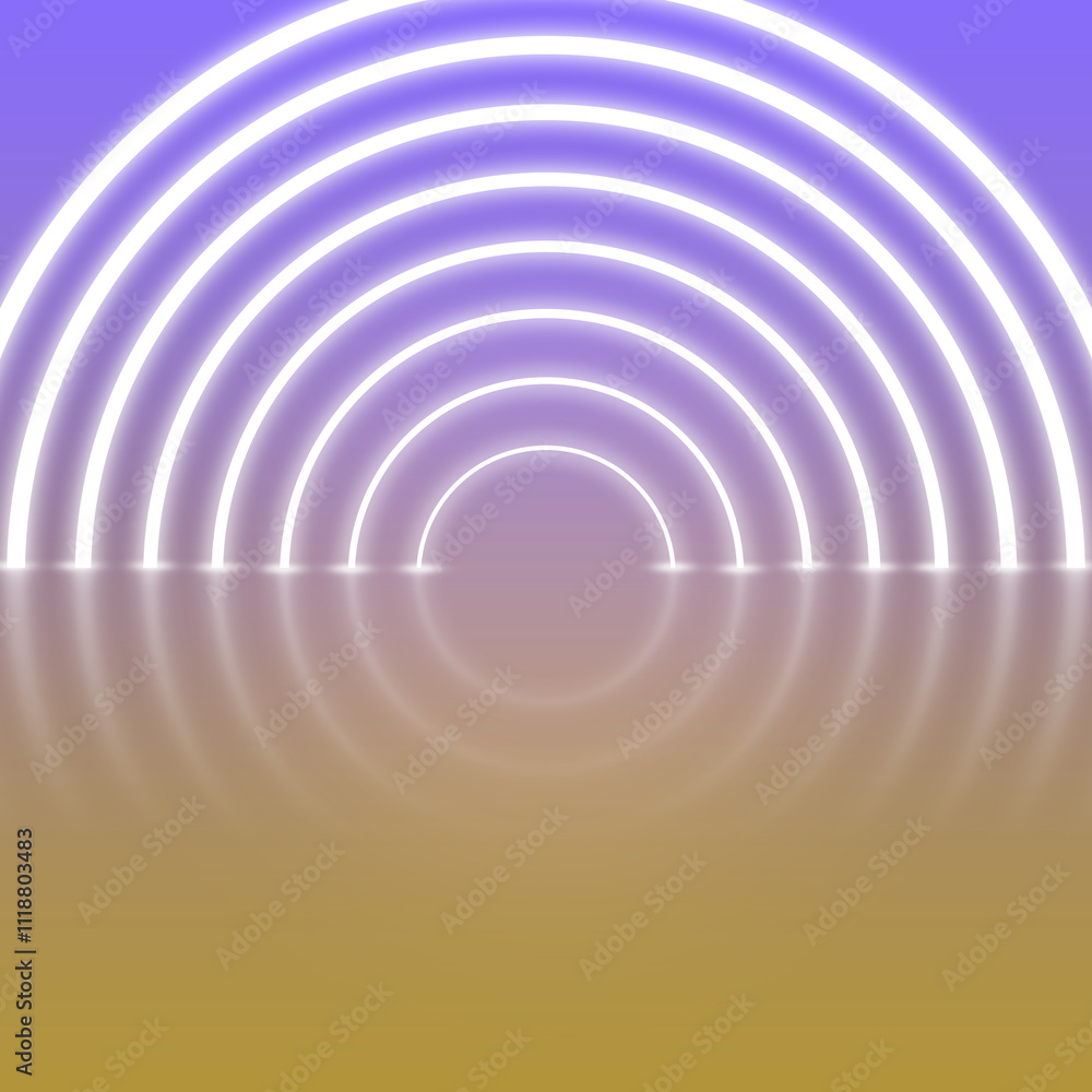 Naklejka premium Products presentation scene with neon glowing abstract lights. Purple and gold podium, 3d render, beauty. Products presentation scene. Perfect mockup for your product presentation.