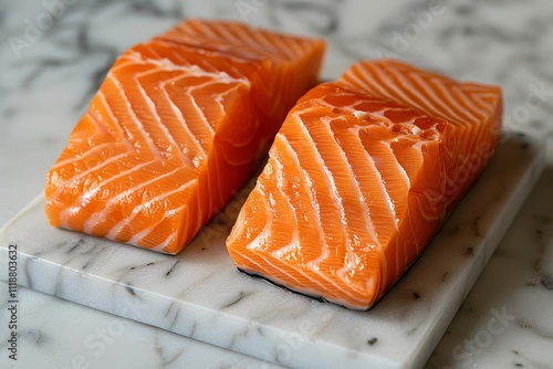 Fresh salmon fillets isolated on a white background for culinary and nutritional presentation photo