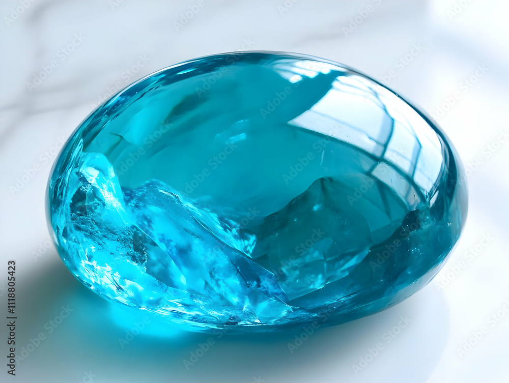 A polished blue gemstone with a smooth surface, reflecting light. A polished blue gemstone with a smooth surface, reflecting light.