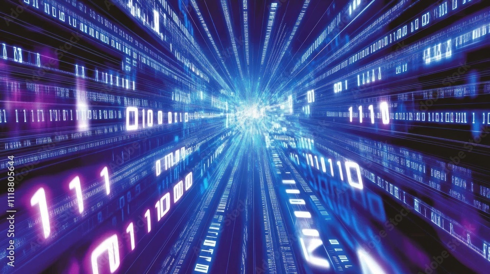 Abstract digital data stream, binary code tunnel. Abstract digital data stream, binary code tunnel.