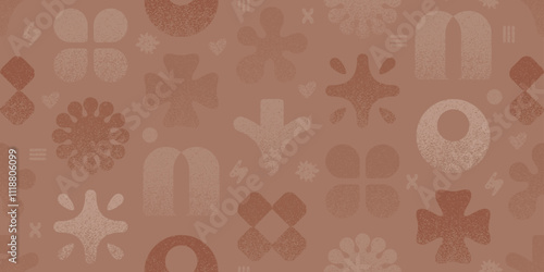 Mocha mousse pattern. 2025 year palette color background. Brown seamless vector pattern in crayon grain noise style and trendy Mocha mousse colour. Softs shape coffee abstract halftone 2025 texture bg