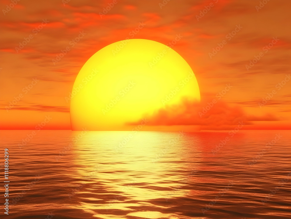 A vibrant sunset over a calm ocean, showcasing warm colors and serene reflections. A vibrant sunset over a calm ocean, showcasing warm colors and serene reflections.