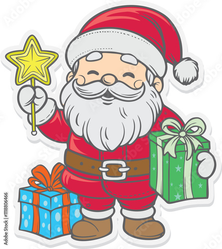 Art & Illustration cute drawing santa claus christmas holiday holding gift doodle cartoon