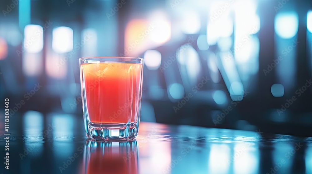 Vibrant orange cocktail on a polished bar counter in dim, modern lighting setting. Vibrant orange cocktail on a polished bar counter in dim, modern lighting setting.