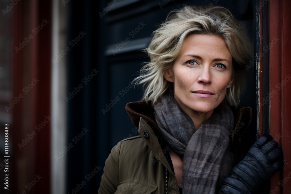 Portrait of a beautiful middle aged woman in a coat and scarf Portrait of a beautiful middle aged woman in a coat and scarf