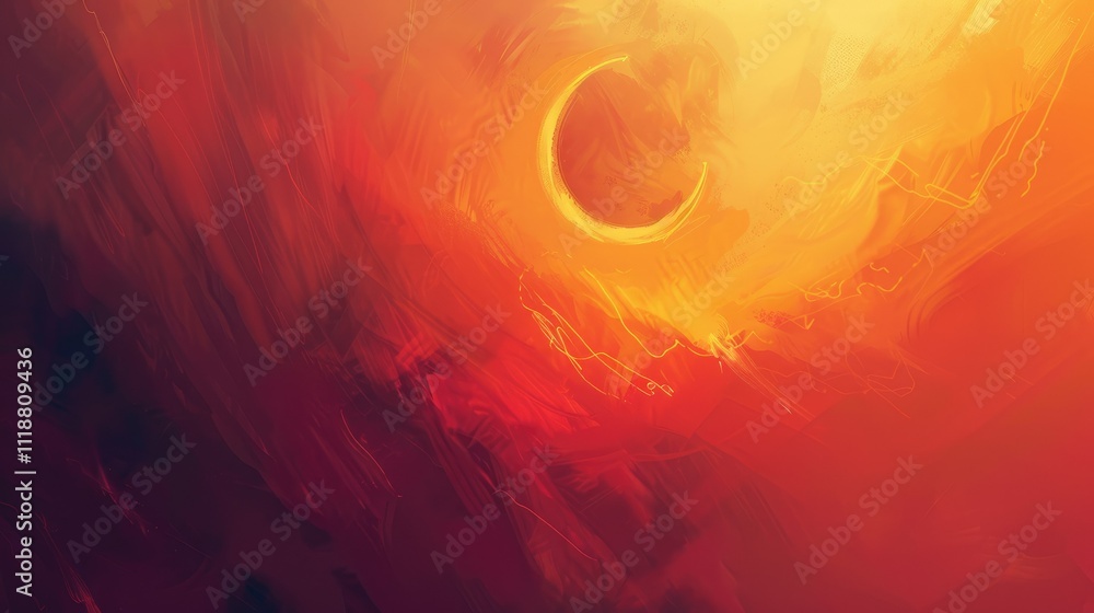 Abstract fiery sunset scene with a crescent moon. Abstract fiery sunset scene with a crescent moon.