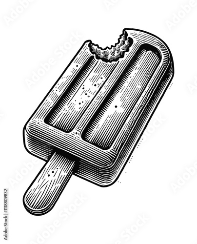 bitten popsicle engraving black and white outline