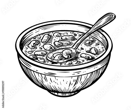 chili corn carne engraving black and white outline