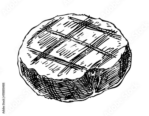 roasted patty engraving black and white outline