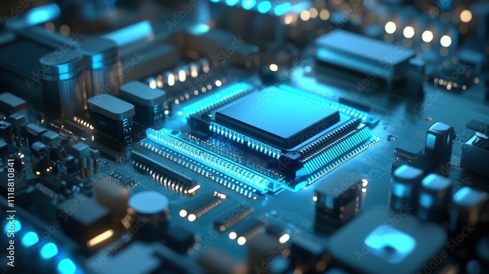 Illuminated Central Processing Unit On Circuit Board Illuminated Central Processing Unit On Circuit Board
