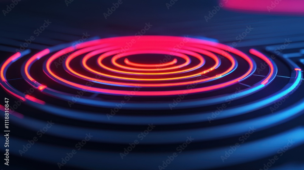 Vibrant Circular Light Patterns in a Dark Background Setting Vibrant Circular Light Patterns in a Dark Background Setting