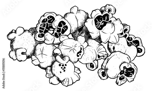 popcorn engraving black and white outline