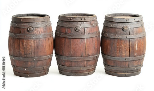 Rustic wooden barrels on a simple background for various uses