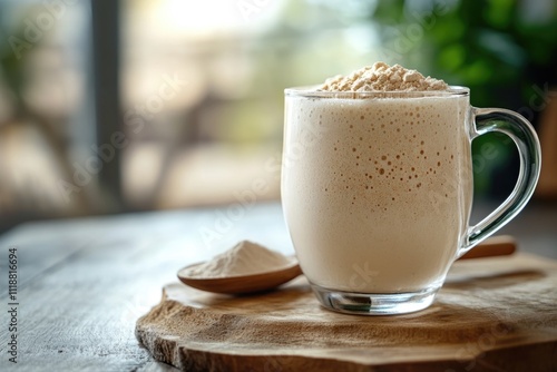 Non-dairy coffee drink with cinnamon and coconut flavors. A foamy, creamy and delicious alternative to traditional lattes. photo