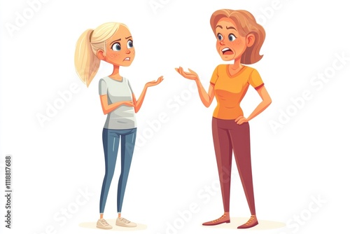 Wallpaper Mural Two women are talking to each other. One of them is wearing a white shirt and the other is wearing an orange shirt Torontodigital.ca