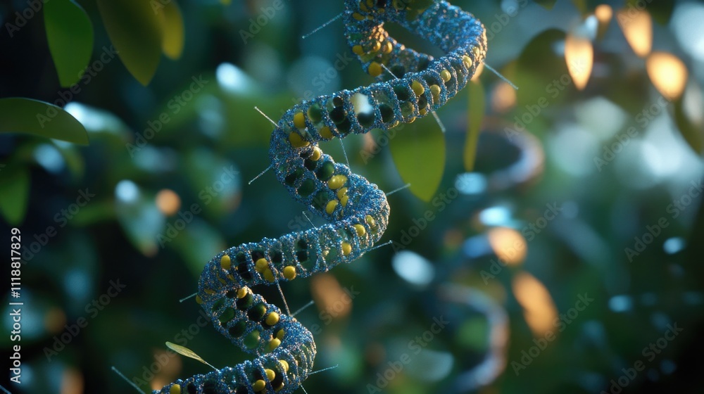 A detailed close-up view of a DNA molecule, highlighting its intricate structure and colorful components. This image captures a vivid representation of genetic material within a living cell. A detailed close-up view of a DNA molecule, highlighting its intricate structure and colorful components. This image captures a vivid representation of genetic material within a living cell.
