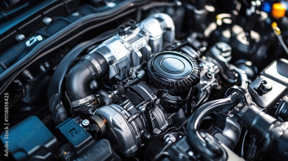 Detailed Closeup Of A Modern Car Engine Bay Detailed Closeup Of A Modern Car Engine Bay
