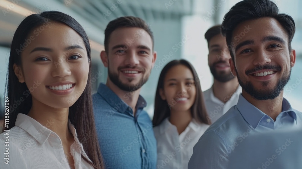 Friendly business group smiling for a picture in an office environment. Friendly business group smiling for a picture in an office environment.