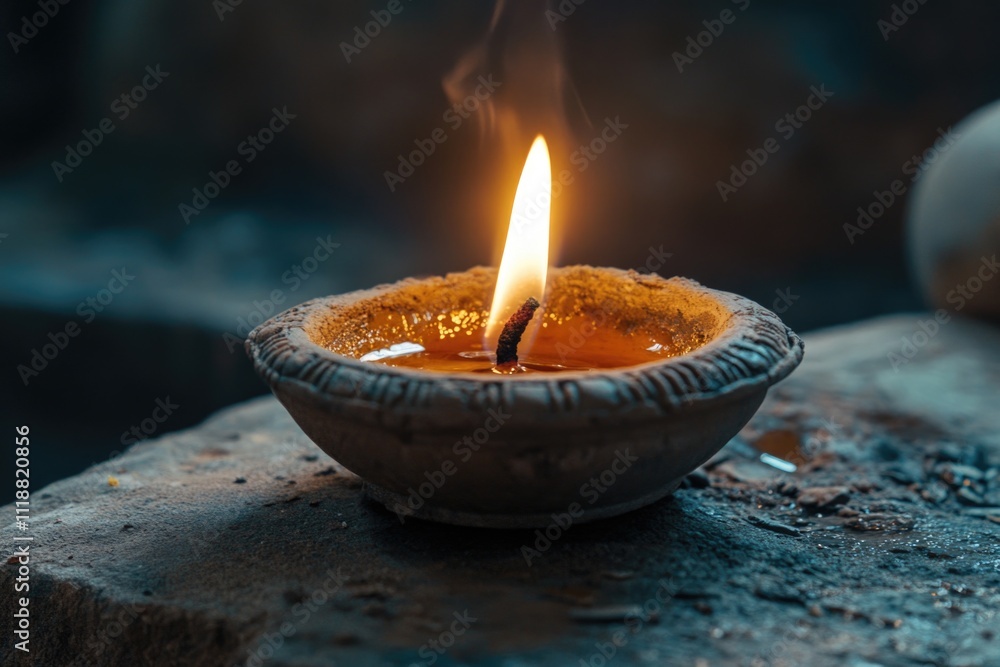 Handmade earthy candle in a clay bowl, casting a warm glow. Handmade earthy candle in a clay bowl, casting a warm glow.