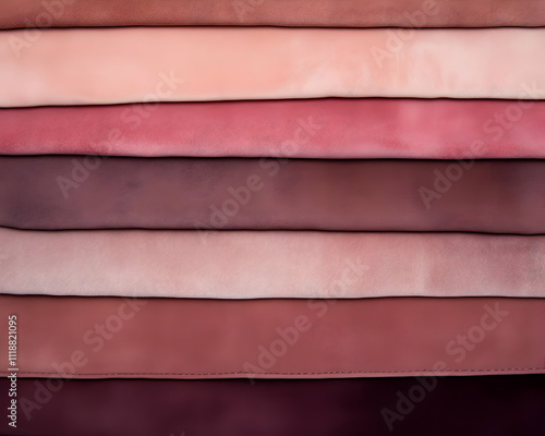 A gradient of fabric swatches in shades of pink and red, showcasing texture and color variety. photo