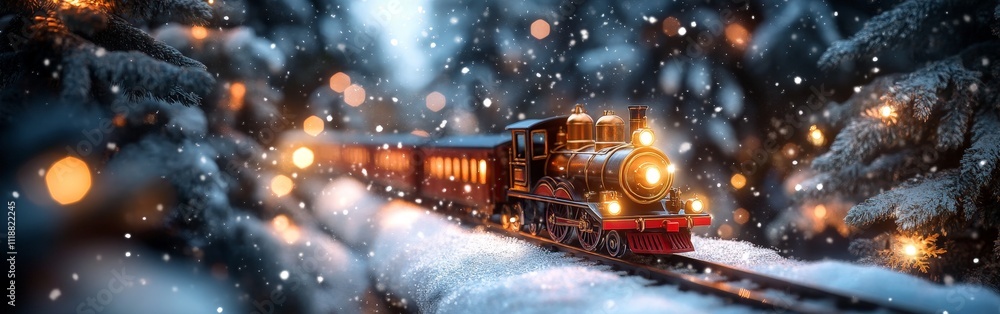 Magical Winter Train Journey with Colorful Lights and Snowy Scenic Landscape Magical Winter Train Journey with Colorful Lights and Snowy Scenic Landscape