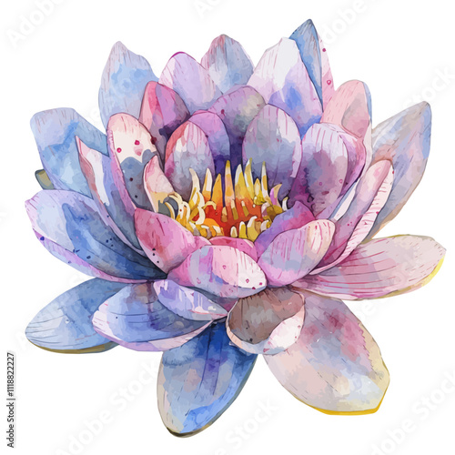 A watercolor illustration of a Lotus flower, isolated on a white background. Lotus vector.