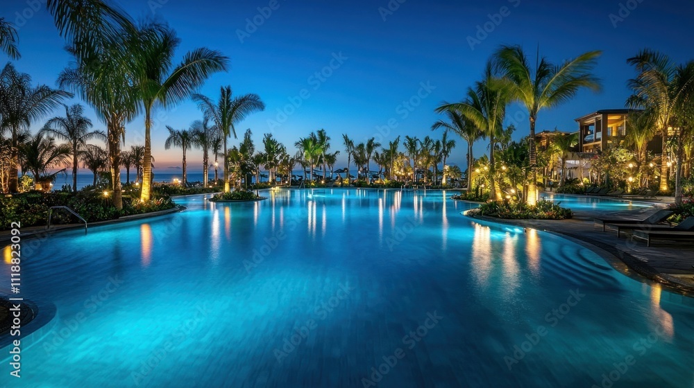 Fototapeta premium Tropical Resort Pool at Dusk