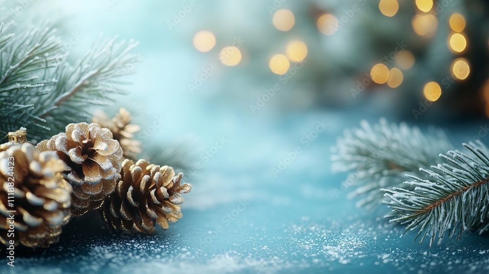 Elegant Christmas background with gold decorations pine cones Elegant Christmas background with gold decorations pine cones