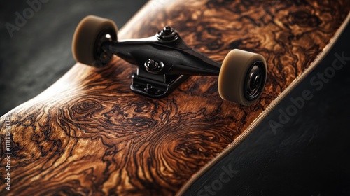 Close-up of a  Luxury Skateboard Deck with Unique Wood Grain photo