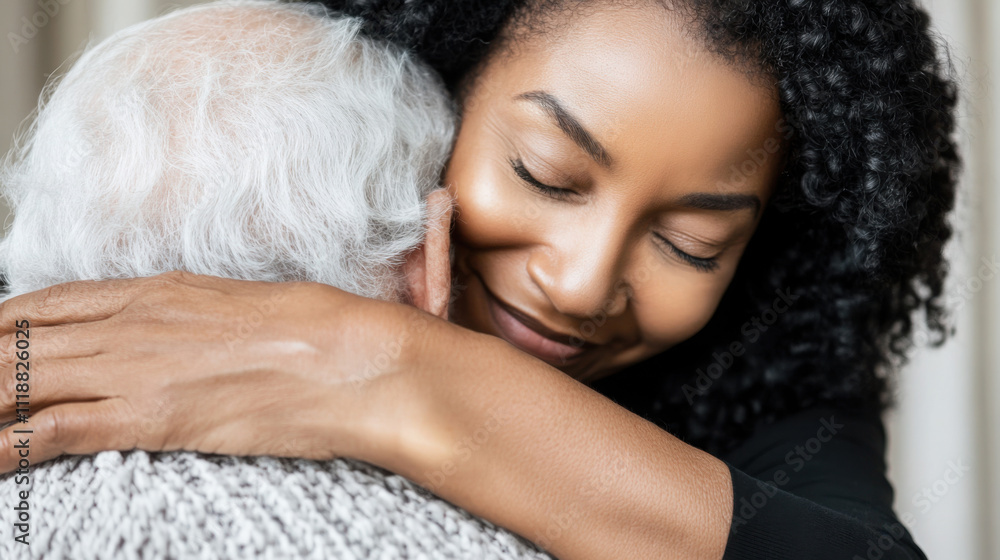 Heartwarming connection between caregiver and elderly individual in a supportive embrace Heartwarming connection between caregiver and elderly individual in a supportive embrace