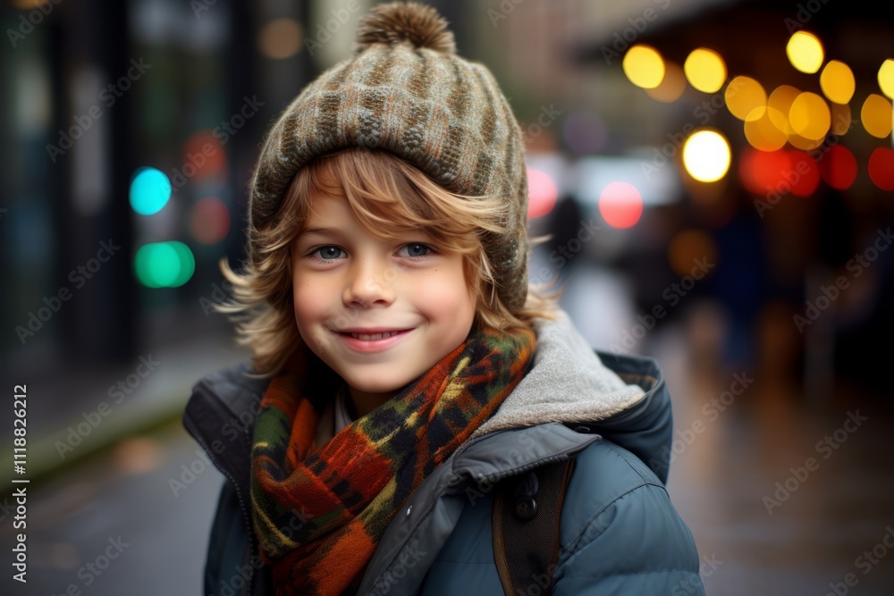 Portrait of a cute little boy in a warm hat and scarf. Portrait of a cute little boy in a warm hat and scarf.