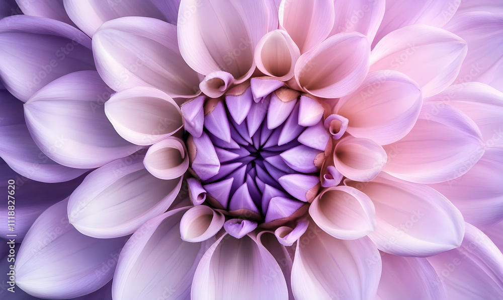 A close-up view of a beautifully layered flower in shades of purple and pink. A close-up view of a beautifully layered flower in shades of purple and pink.