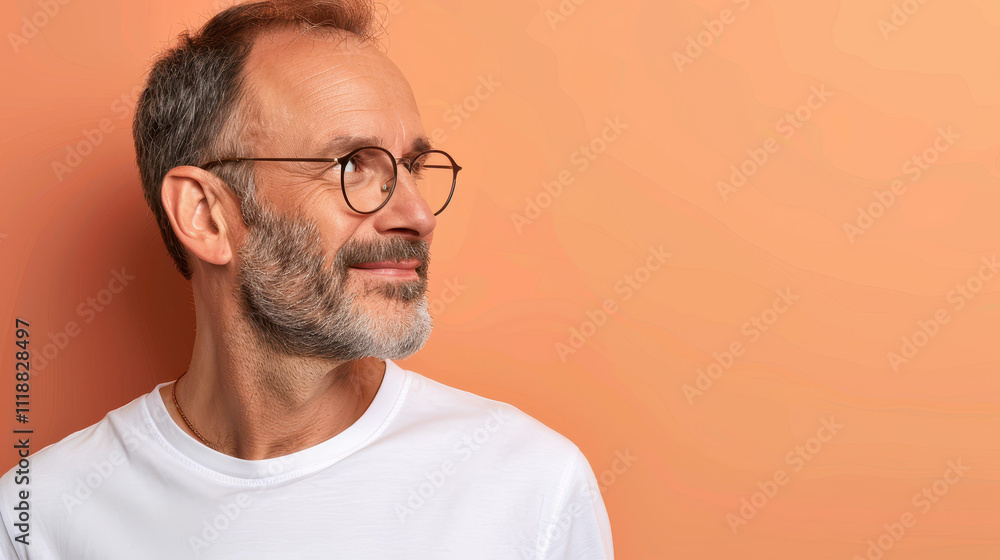Fototapeta premium Calm and confident, this middleaged man with a beard exudes charisma while standing in a relaxed profile pose.
