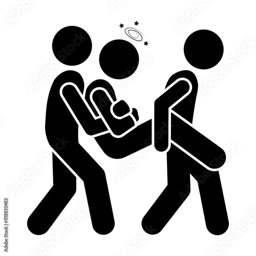 stickman figure first aid. cartoon people help carrying people. icon silhouette.