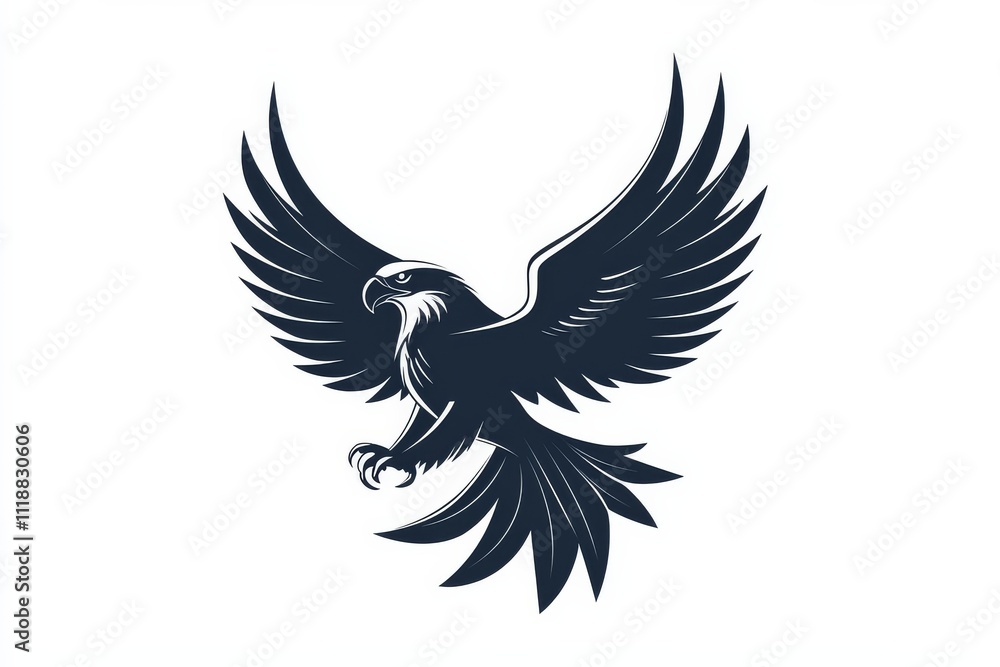 Obraz premium Minimalistic vector illustration of an eagle logo in dark gray and white colors on a white background, threatening, aggressive, strong, powerful