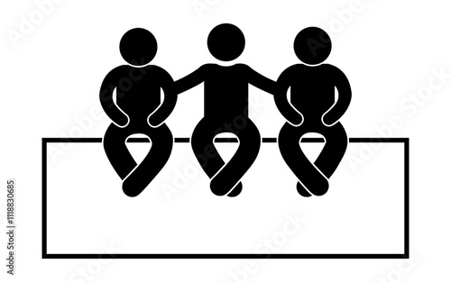 stickman figure togetherness team. cartoon sit with friends. icon silhouette.