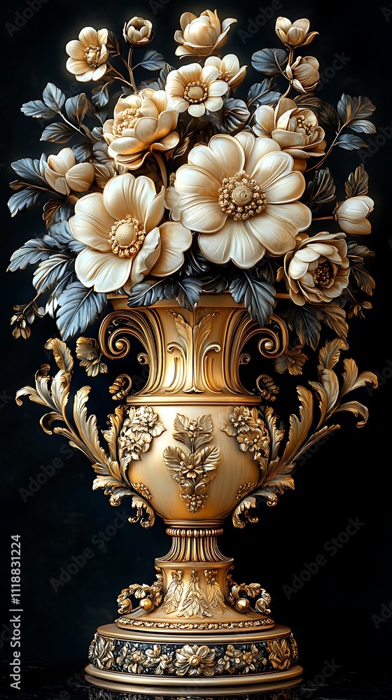 Fototapeta premium Elegant Floral Vase Ornamental Blooming Flowers Stunning Artistic Illustration