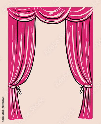 Theater curtain, sketch style, hand drawn vector illustration, monochrome