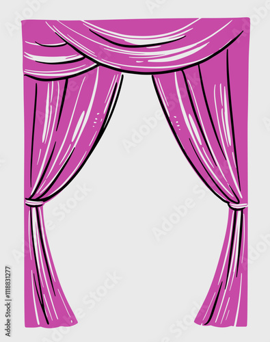 Theater curtain, sketch style, hand drawn vector illustration, monochrome