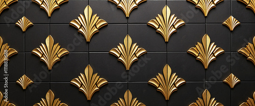 Golden art deco fan pattern on black background