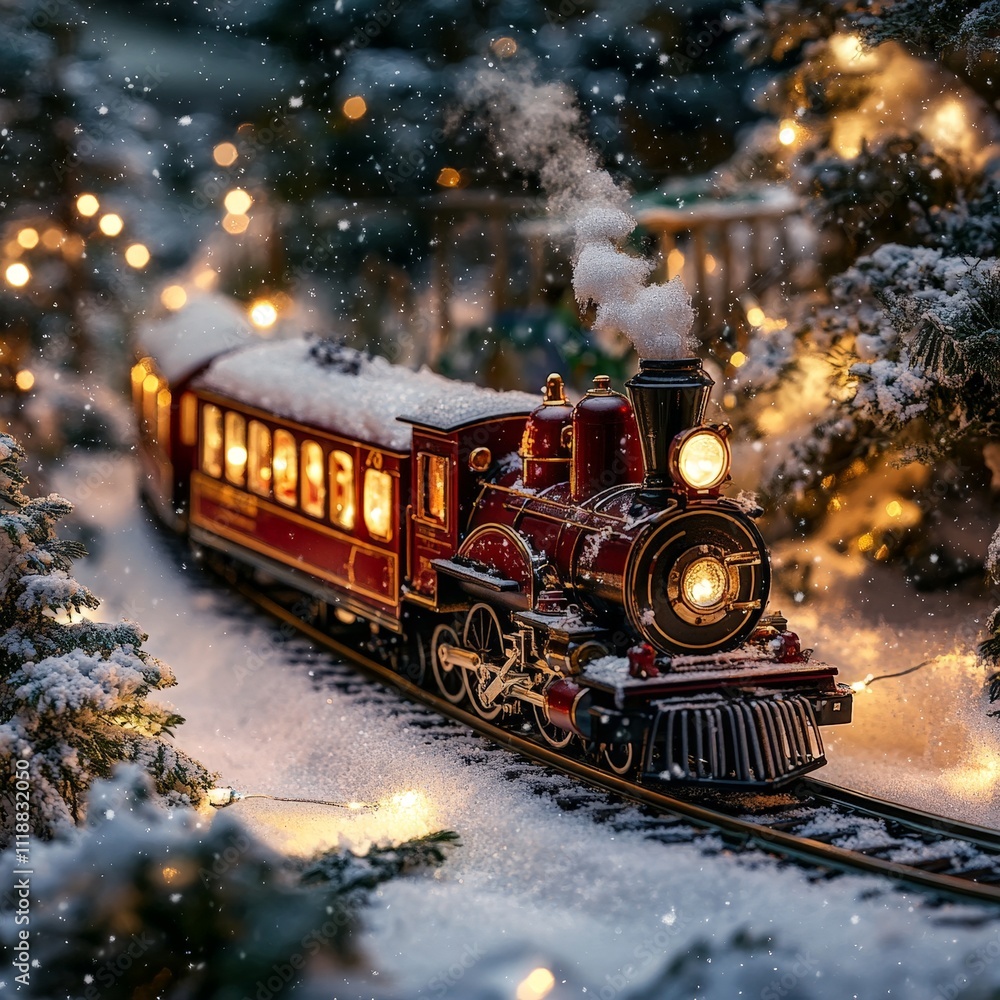 Enchanting Winter Train Journey with Lights, Snowmen, and Holiday Cheer Enchanting Winter Train Journey with Lights, Snowmen, and Holiday Cheer