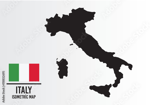 Italy vector map with flag next to it. Italy map with national flag isolated on white background. Vector illustration	