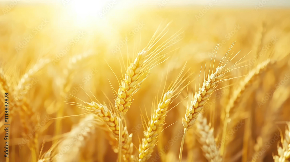 A closeup shot showcases the golden wheat, with a soft, defocused background enhancing the serene rural landscape. A closeup shot showcases the golden wheat, with a soft, defocused background enhancing the serene rural landscape.