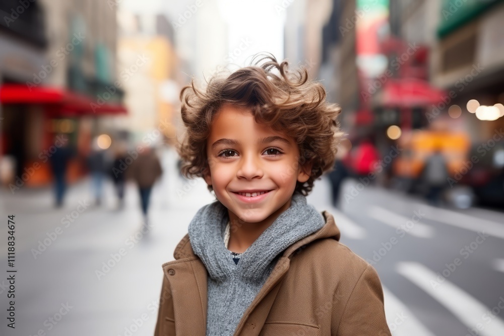 Portrait of a cute little boy with curly hair in the city Portrait of a cute little boy with curly hair in the city