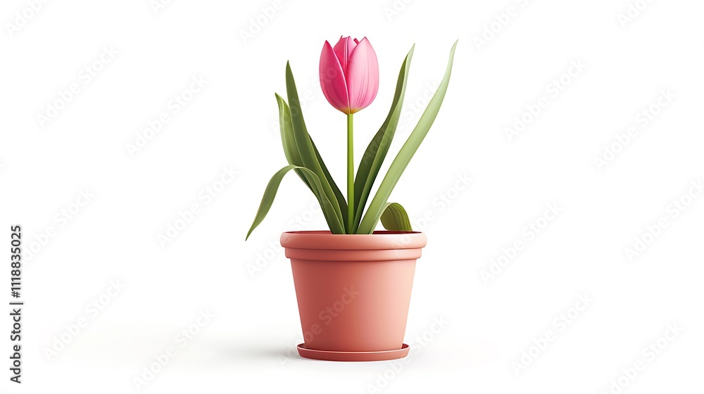 Single Pink Tulip in a Pot Isolated on a White Background, Showcasing its Vibrant Petals and Fresh, Natural Beauty Single Pink Tulip in a Pot Isolated on a White Background, Showcasing its Vibrant Petals and Fresh, Natural Beauty